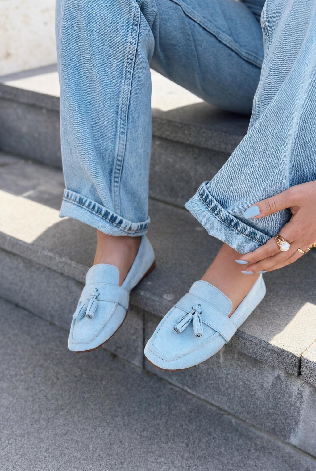 Olena Baby Blue Suede Women's Loafers