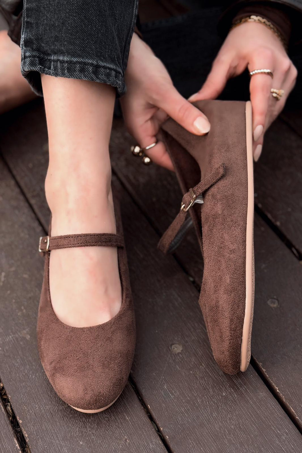 Tenris Dark Brown Suede Women's Wedge Heel Flats