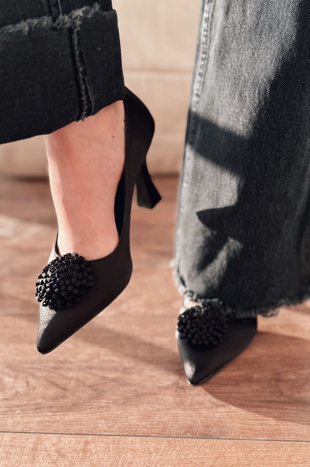 Fovira Black Satin Women's Stilettos