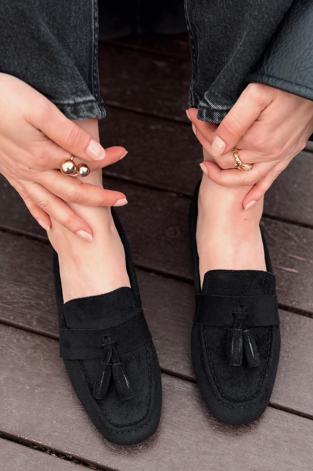 Olena Black Suede Women's Loafers