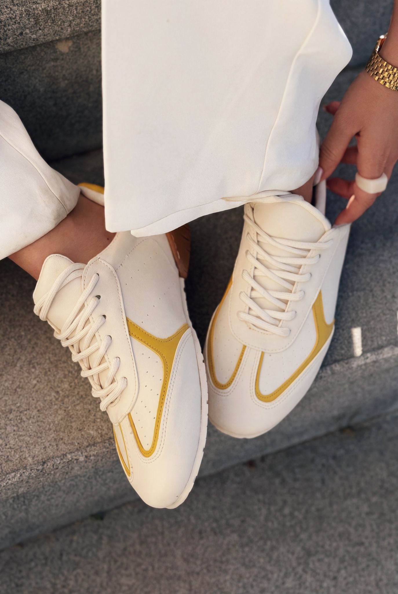 Rosven Yellow Faux Leather Women's Sneakers