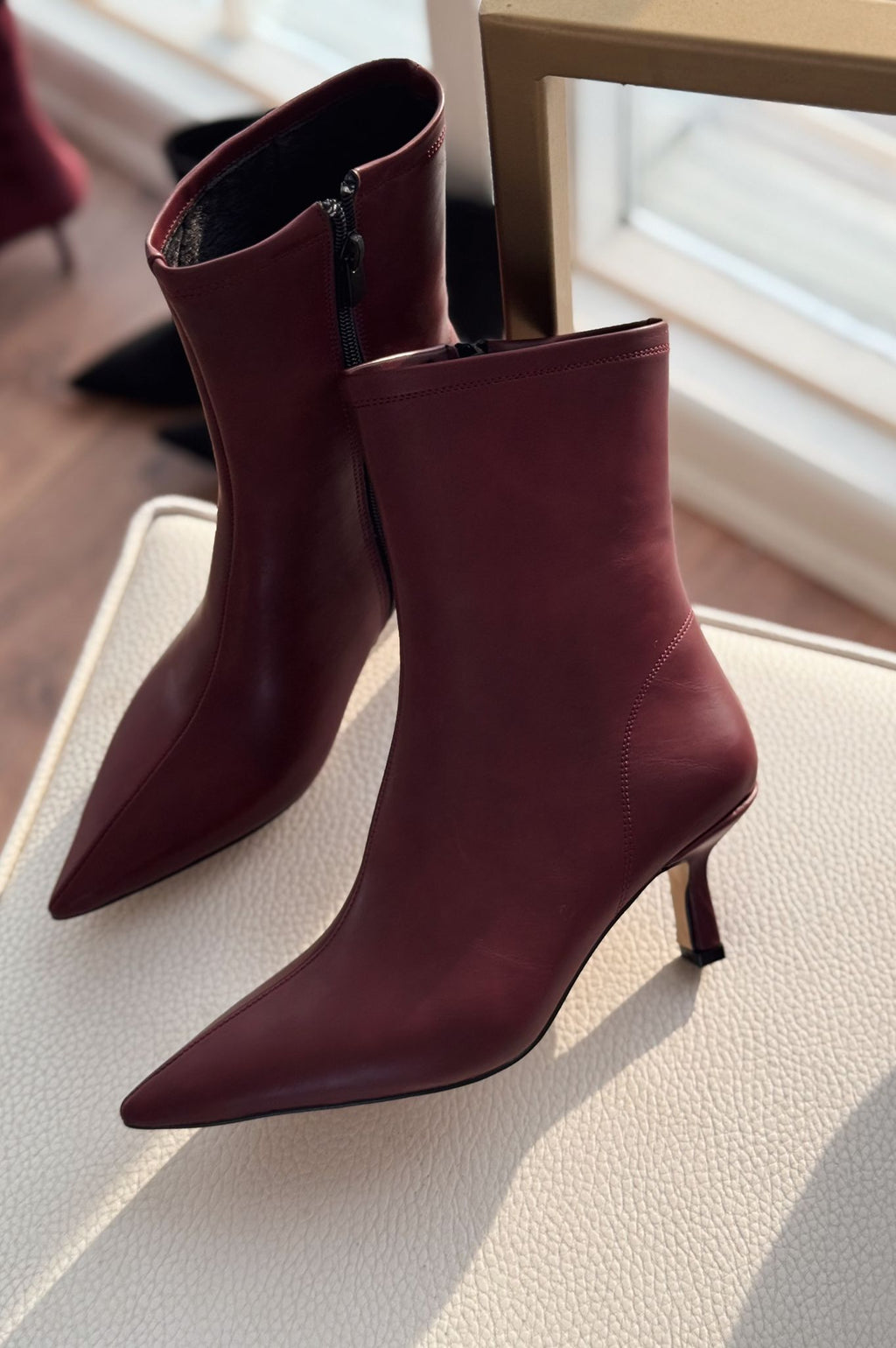 Orvex Women's Burgundy Faux Leather Stiletto Heel Boots