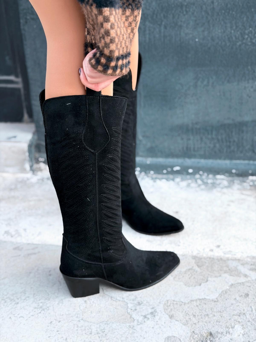 Marvett Black Suede Women's Cowboy Boots