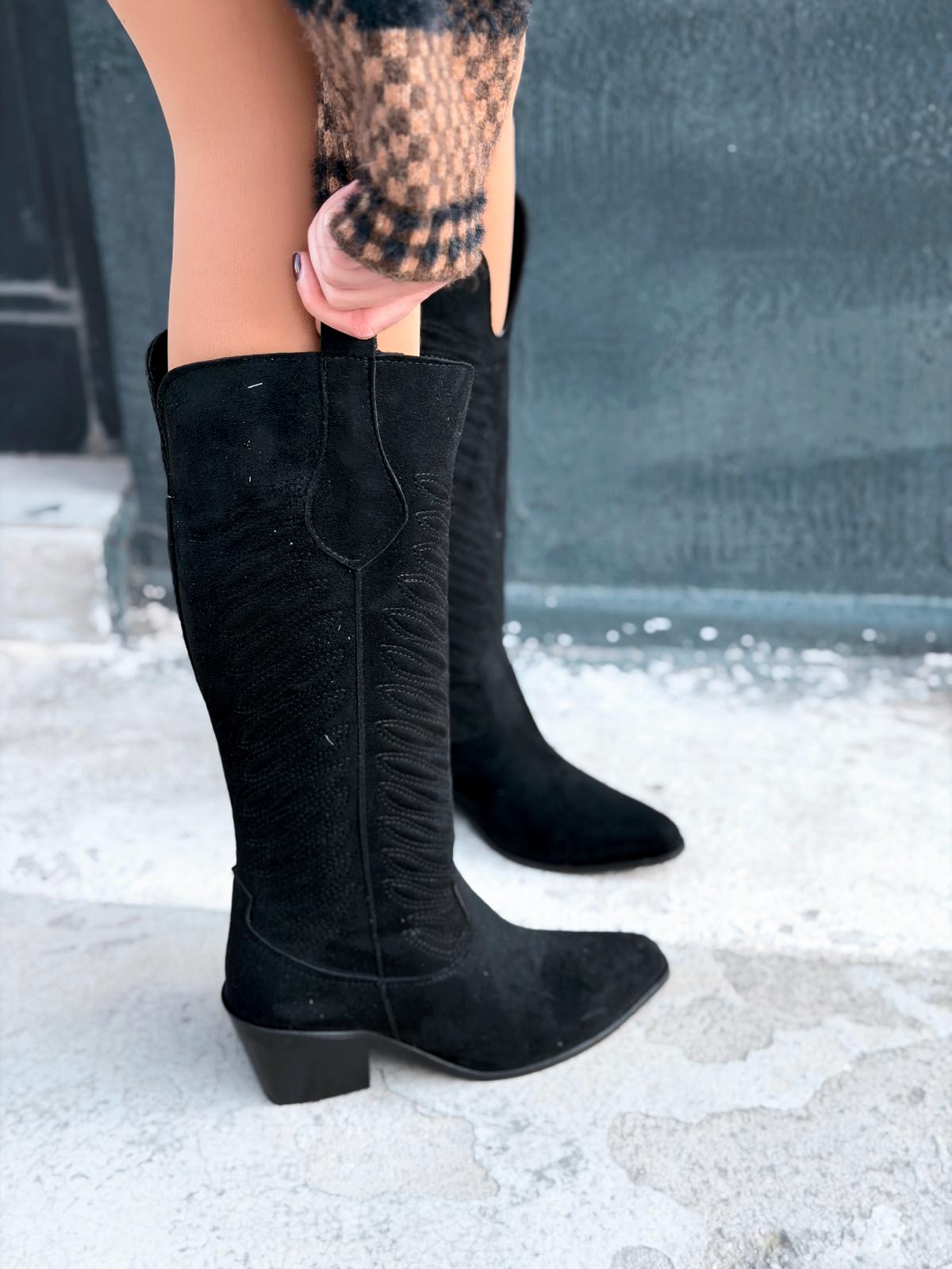 Marvett Black Suede Women's Cowboy Boots