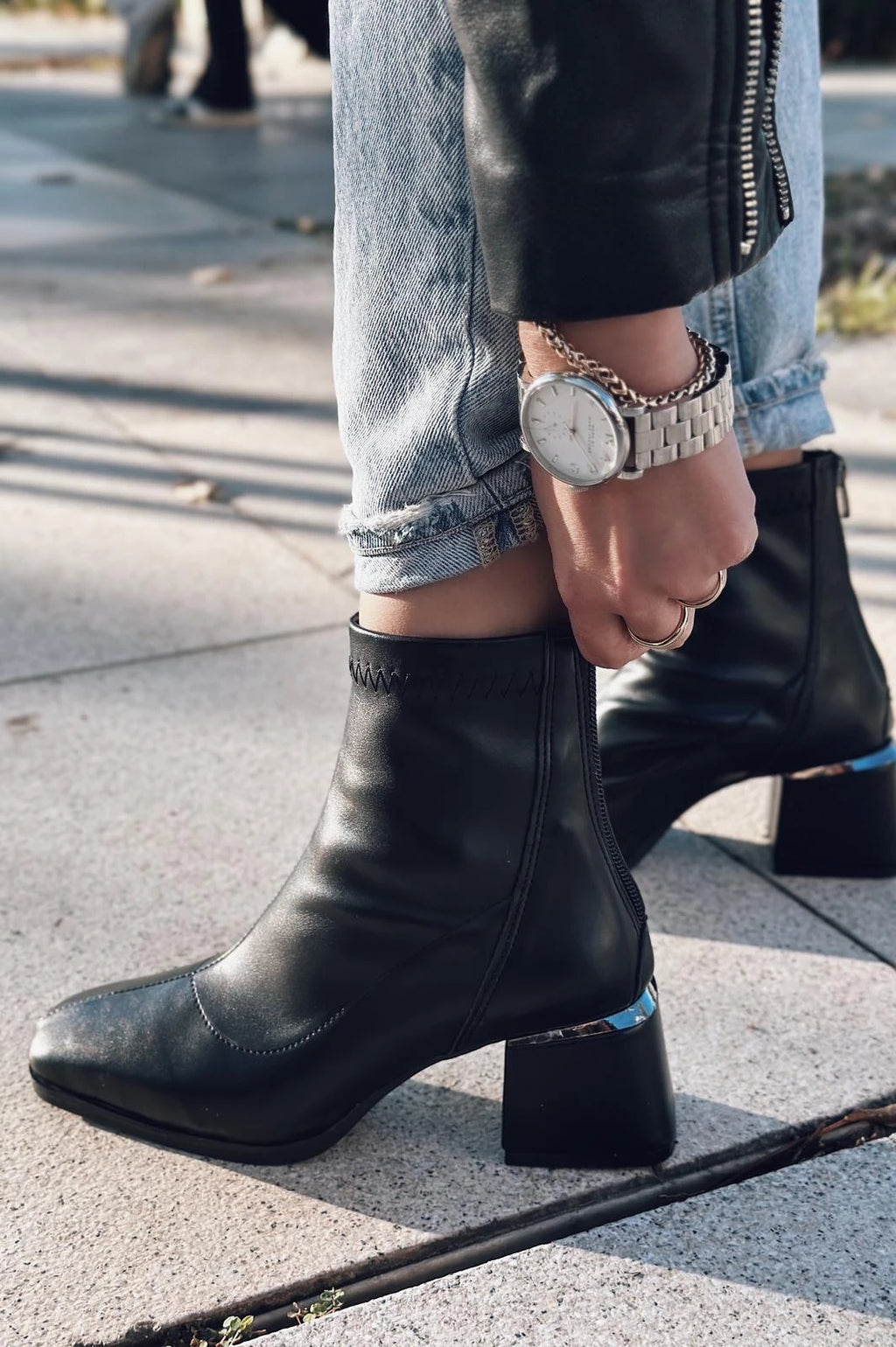 Daviyo Black Faux Leather Stretch Women's Boots