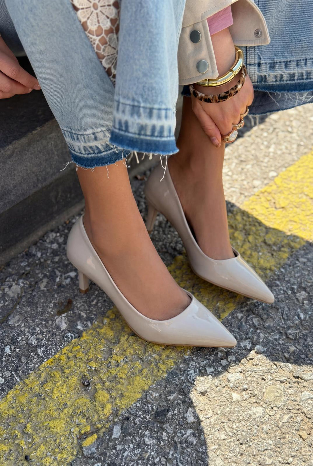 Delvion Beige Patent Faux Leather Women's Stilettos