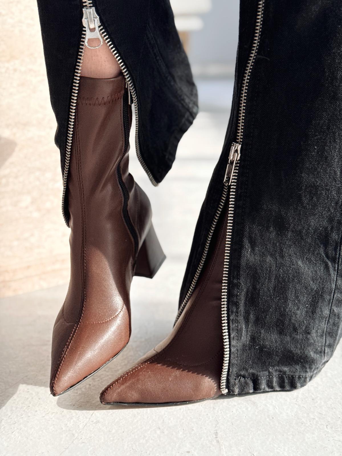 Nysea Brown Faux Leather Women's Stretch Pumps Boots