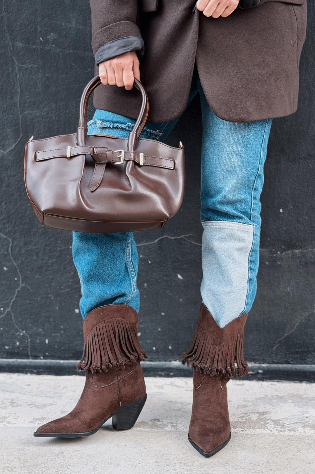 Iserne Women's Cowboy Boots Light Brown Suede Fringed