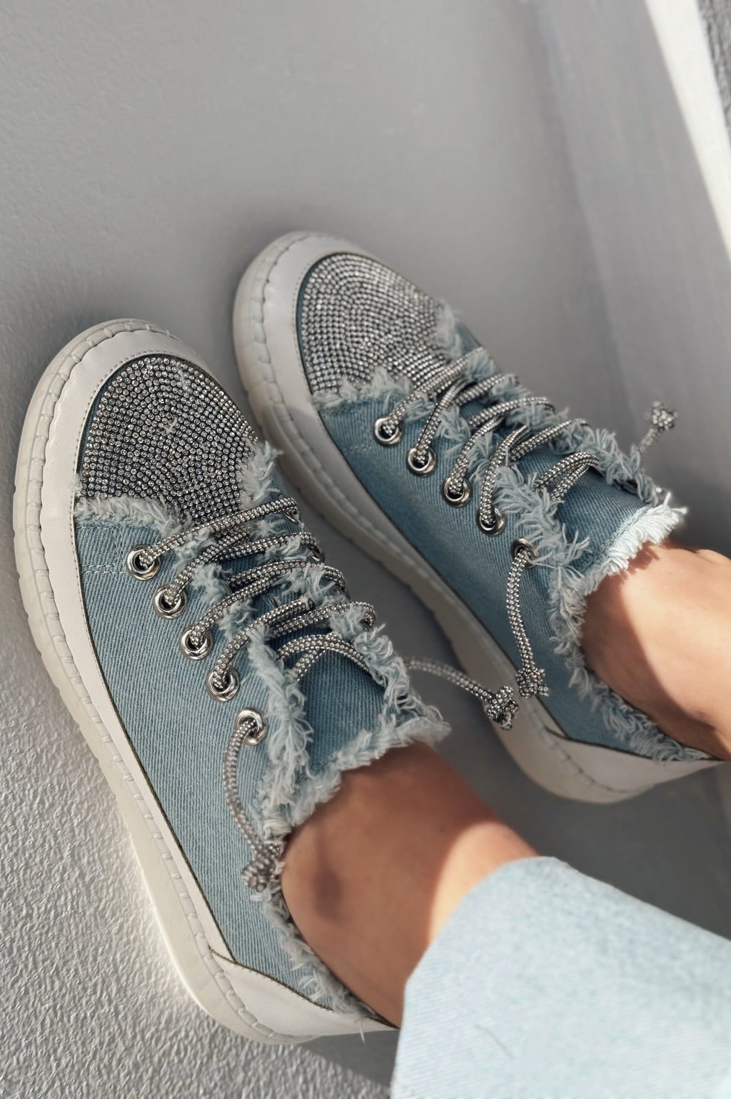 Delina Light Blue Jean Rhinestone Women's Sneakers