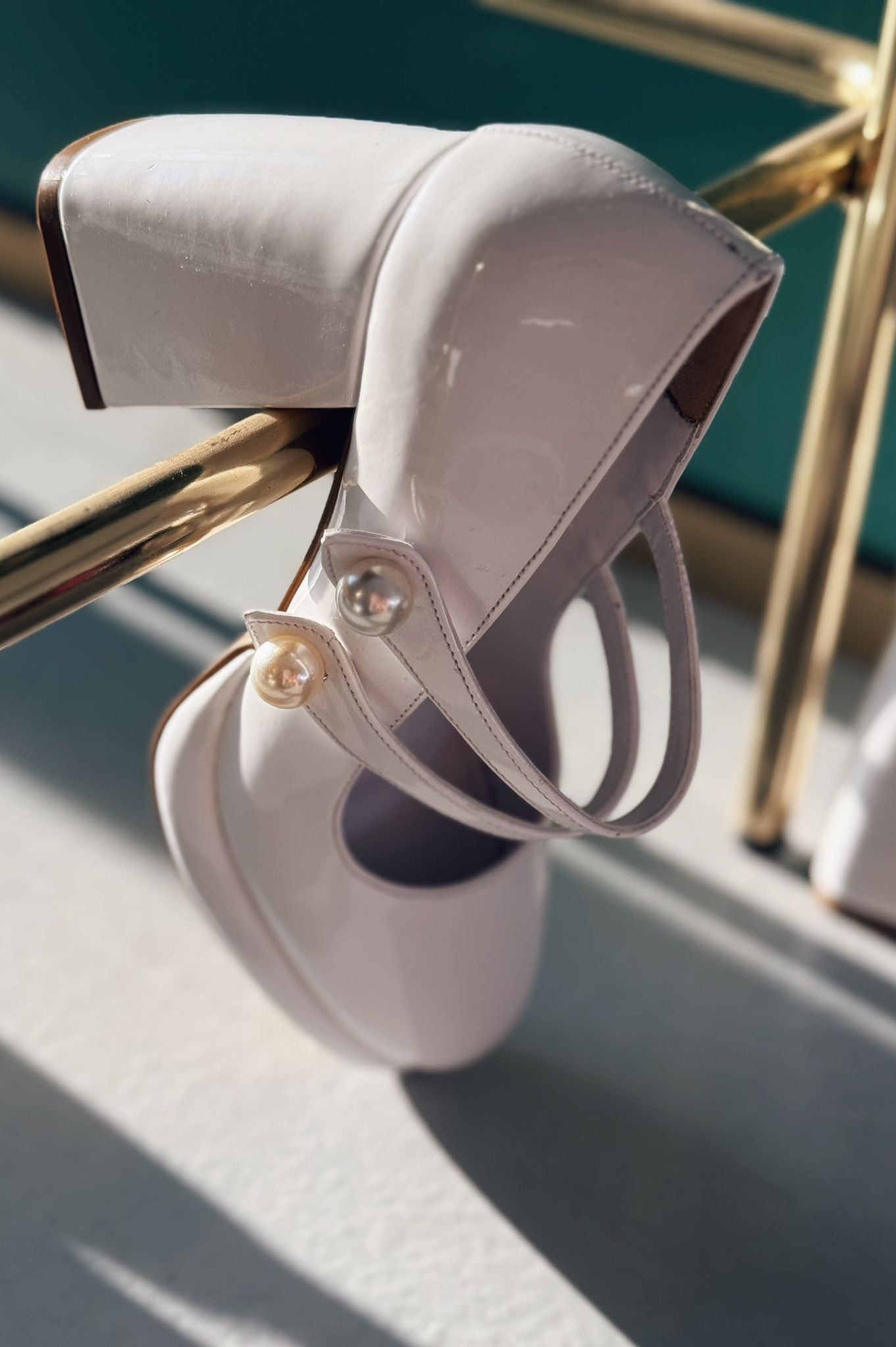 Negso Pearl Detail White Patent Faux Leather Women's Mary Jane