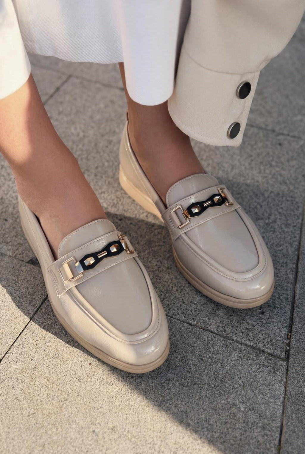 Toler Beige Patent Faux Leather Women's Loafers
