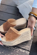 Lorver Tan Genuine Suede Women's Wedge Heel Mules