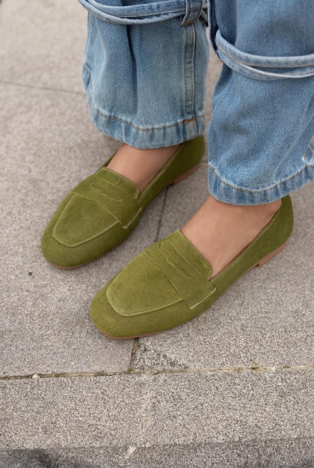 Melniel Khaki Genuine Suede Women's Loafers