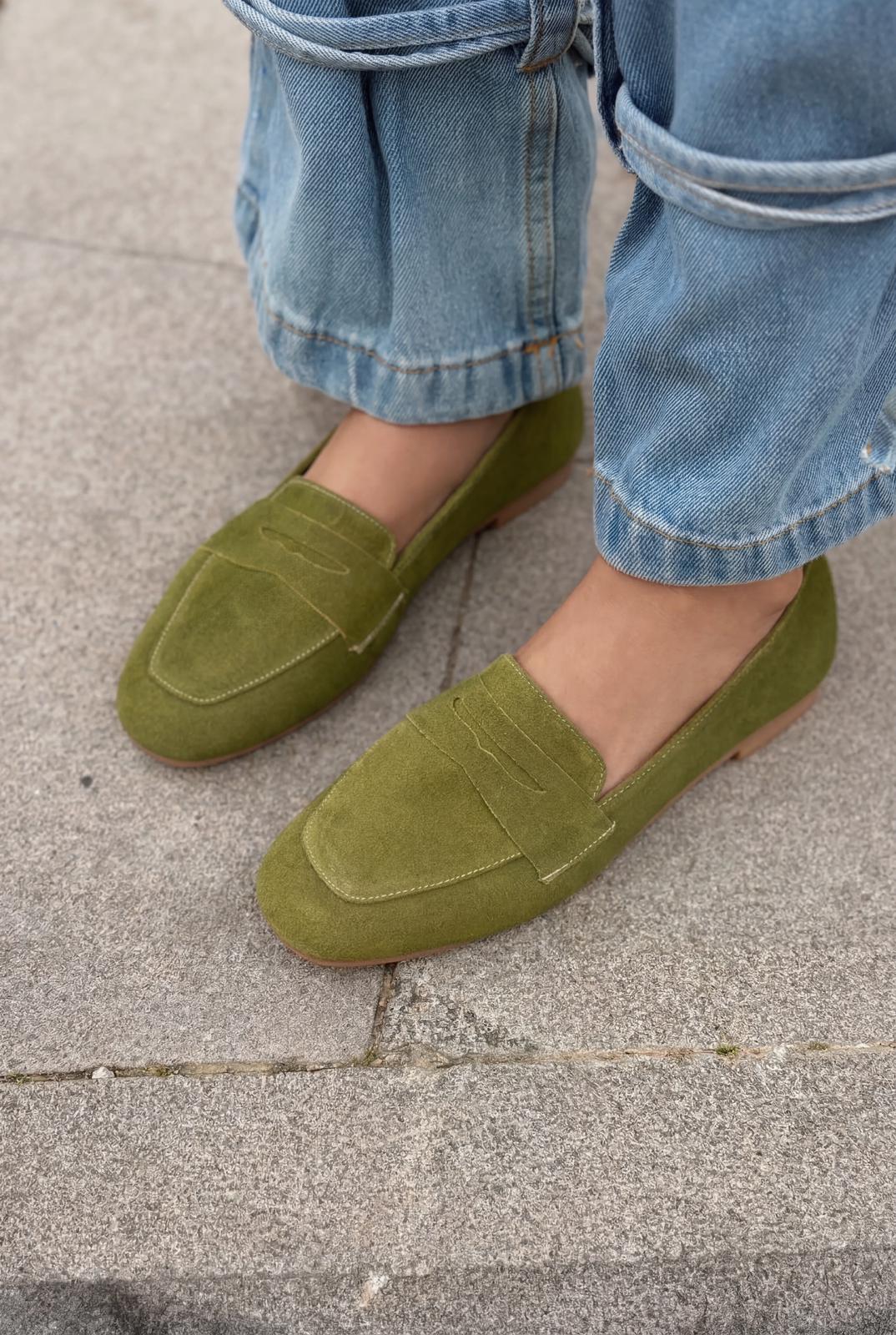 Melniel Khaki Genuine Suede Women's Loafers