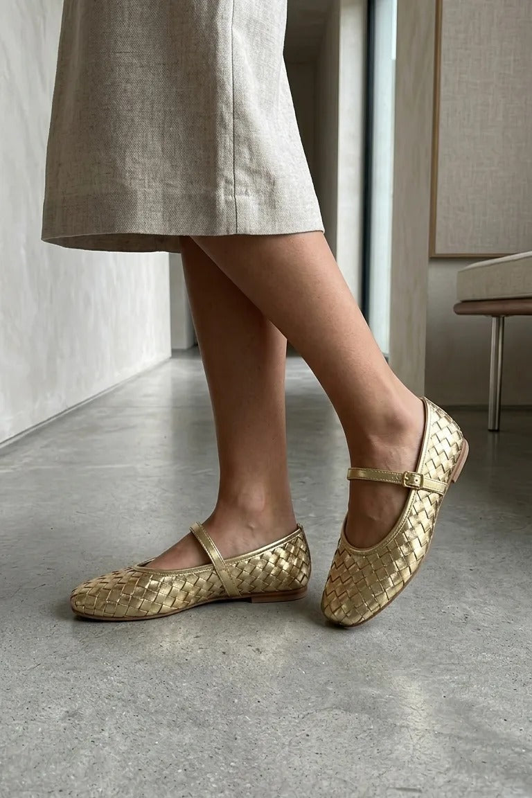 Roselle Gold Patent Faux Leather Women's Flats