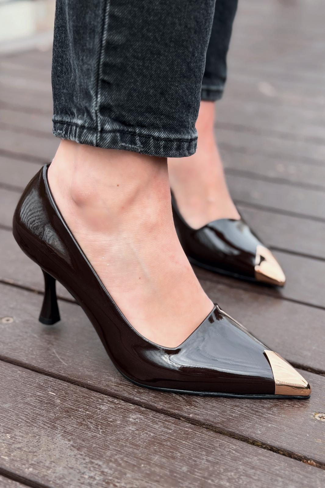 Noctra Light Brown Patent Faux Leather Women's Stilettos