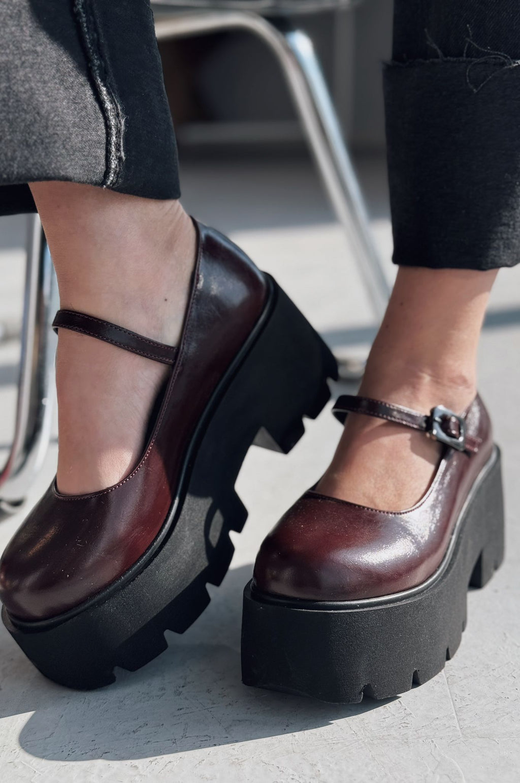 Tinos Bordeaux Faux Leather Platform Women's Mary Jane