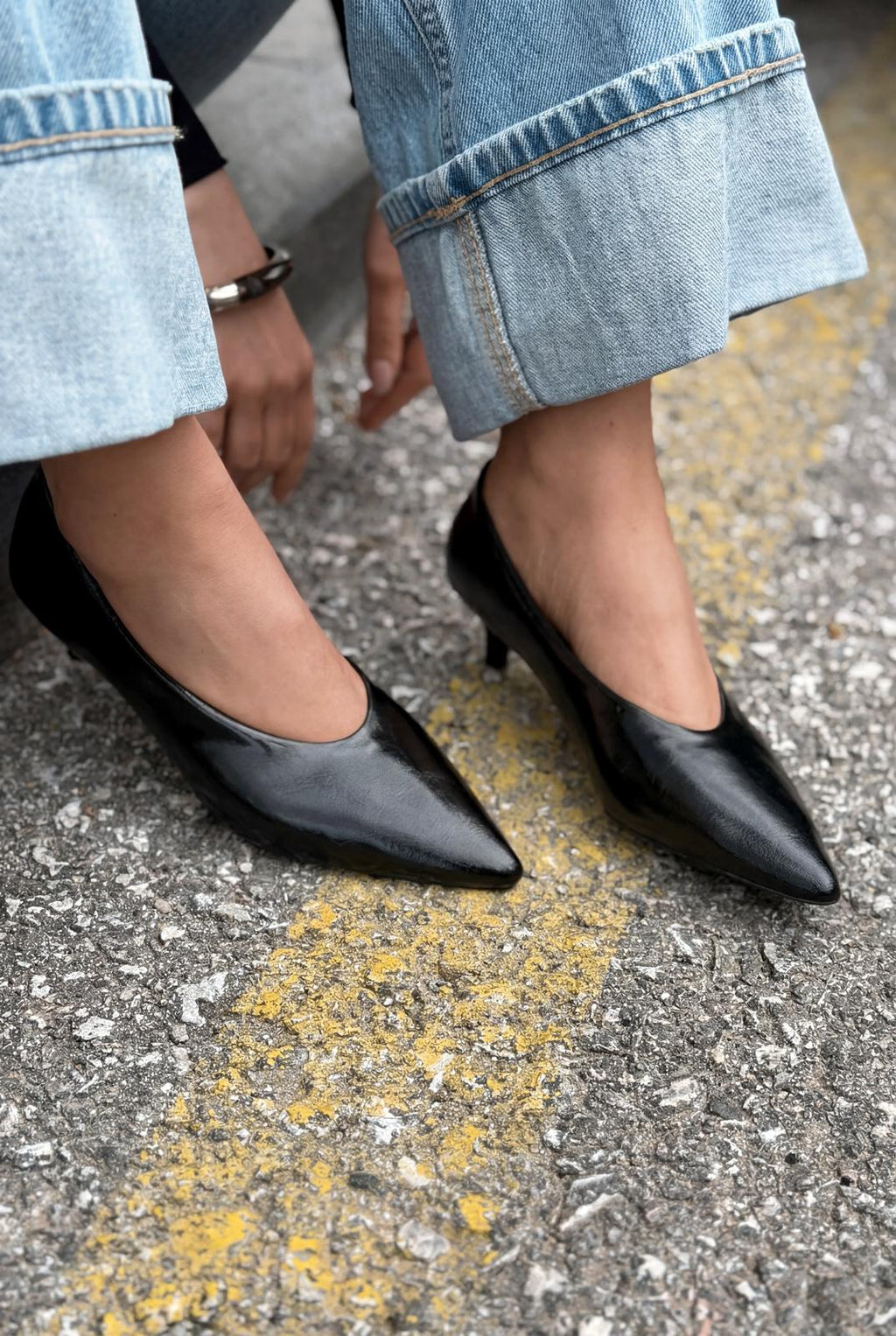 Seranis Black Crinkled Patent Leather Stilettos