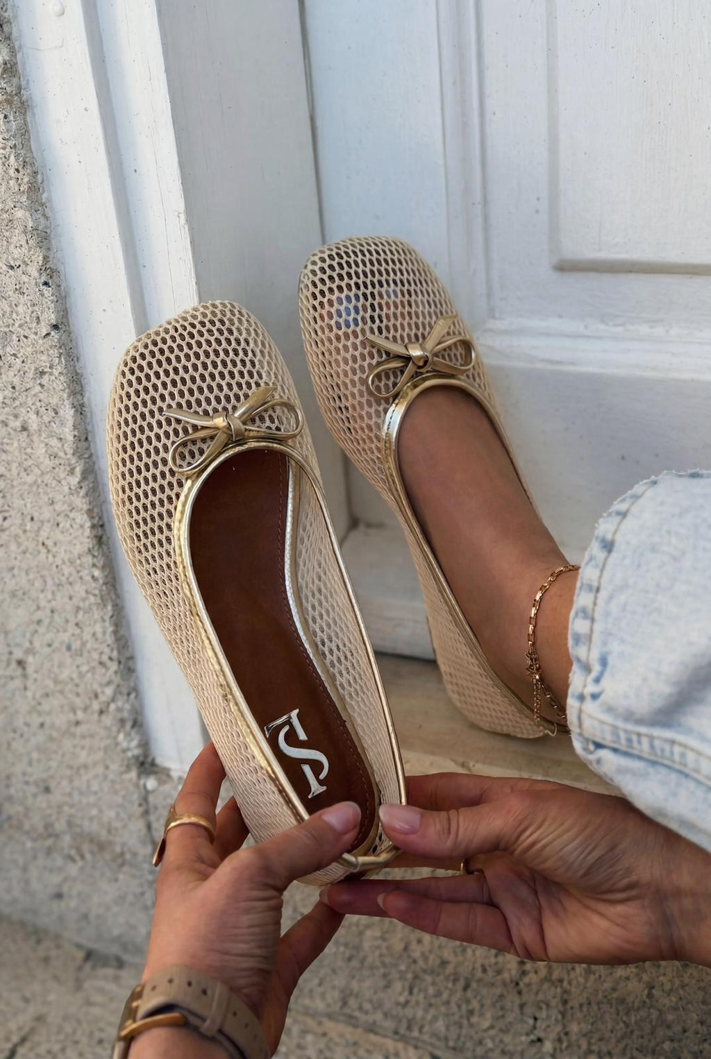 Torina Beige Mesh Women's Flats