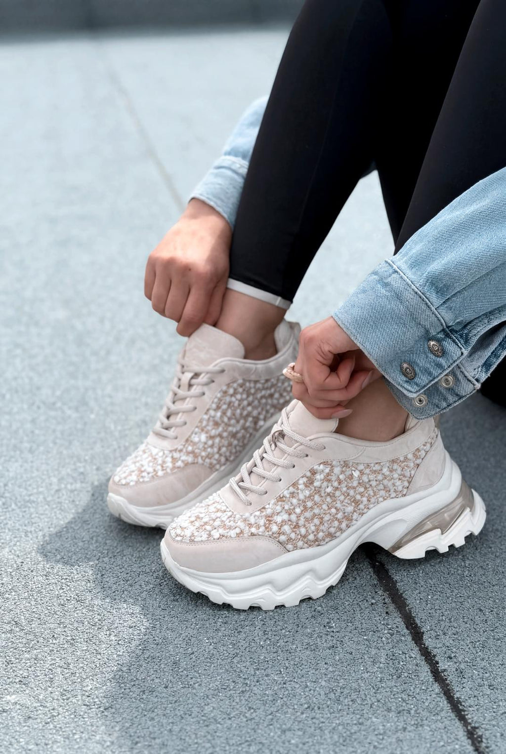 Melion Beige Sequin Women's Sneakers
