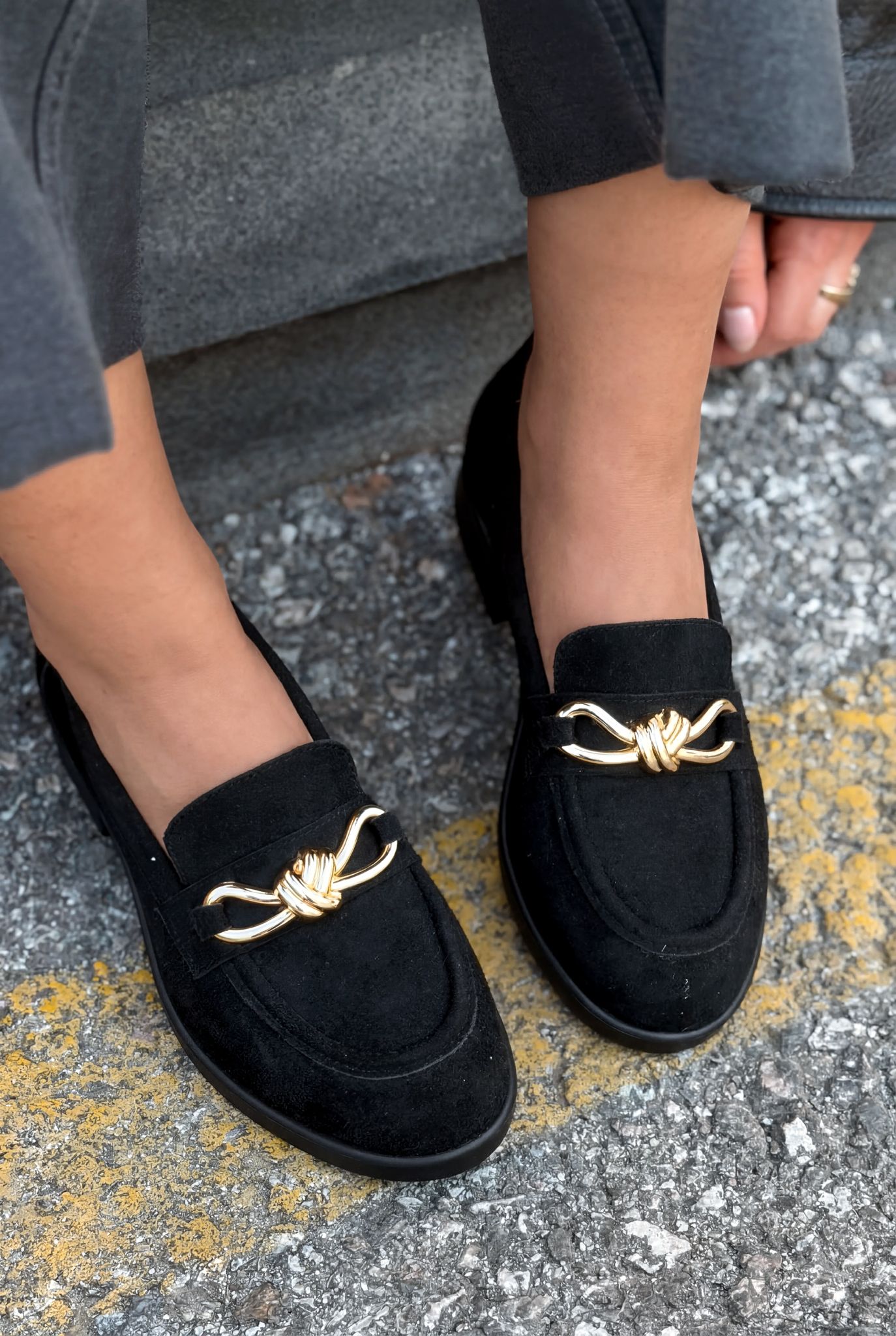 Norel Black Suede Bow Detail Women's Loafers