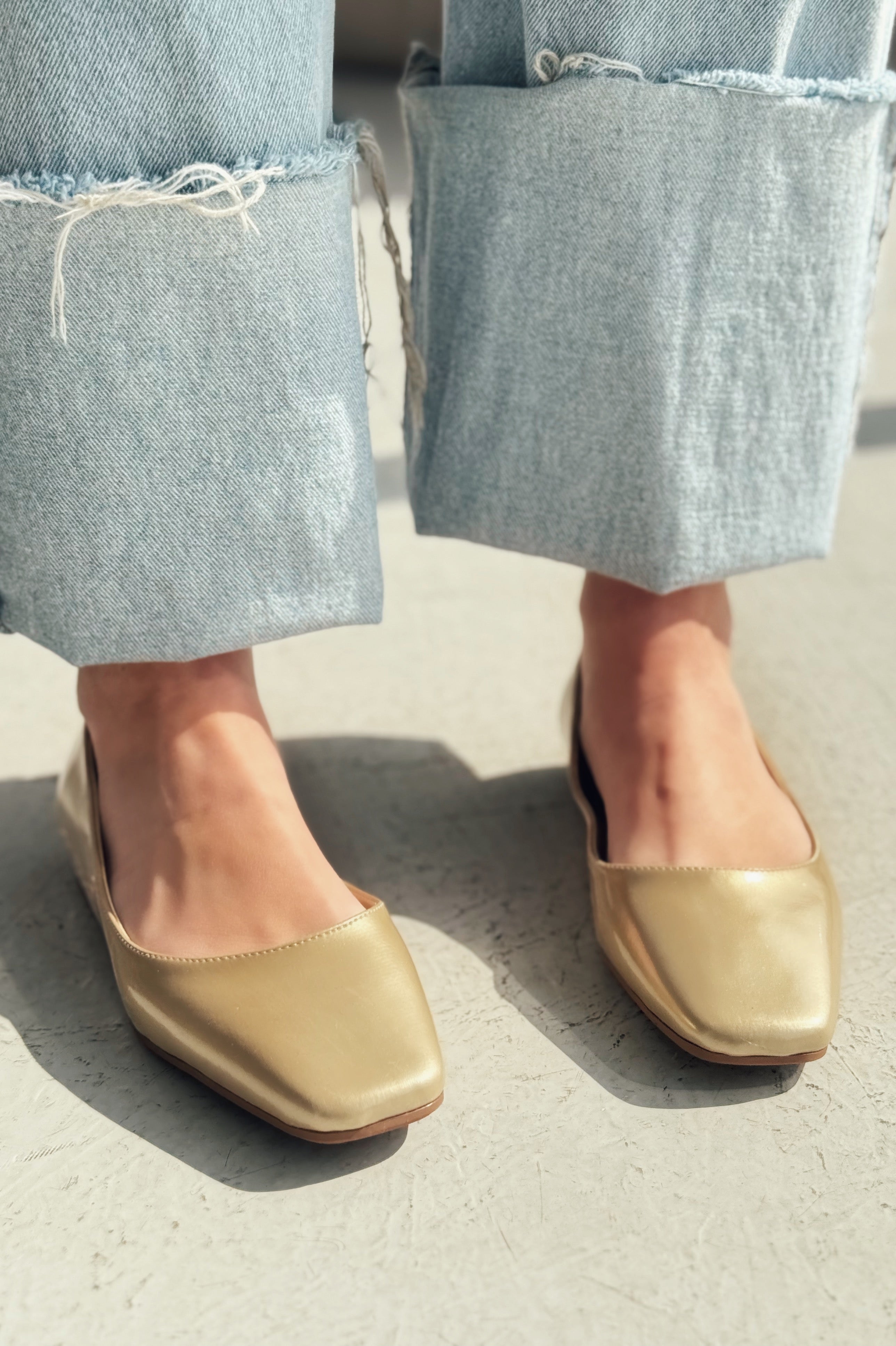 Canris Gold Faux Leather Women's Square Toe Mary Jane Flats