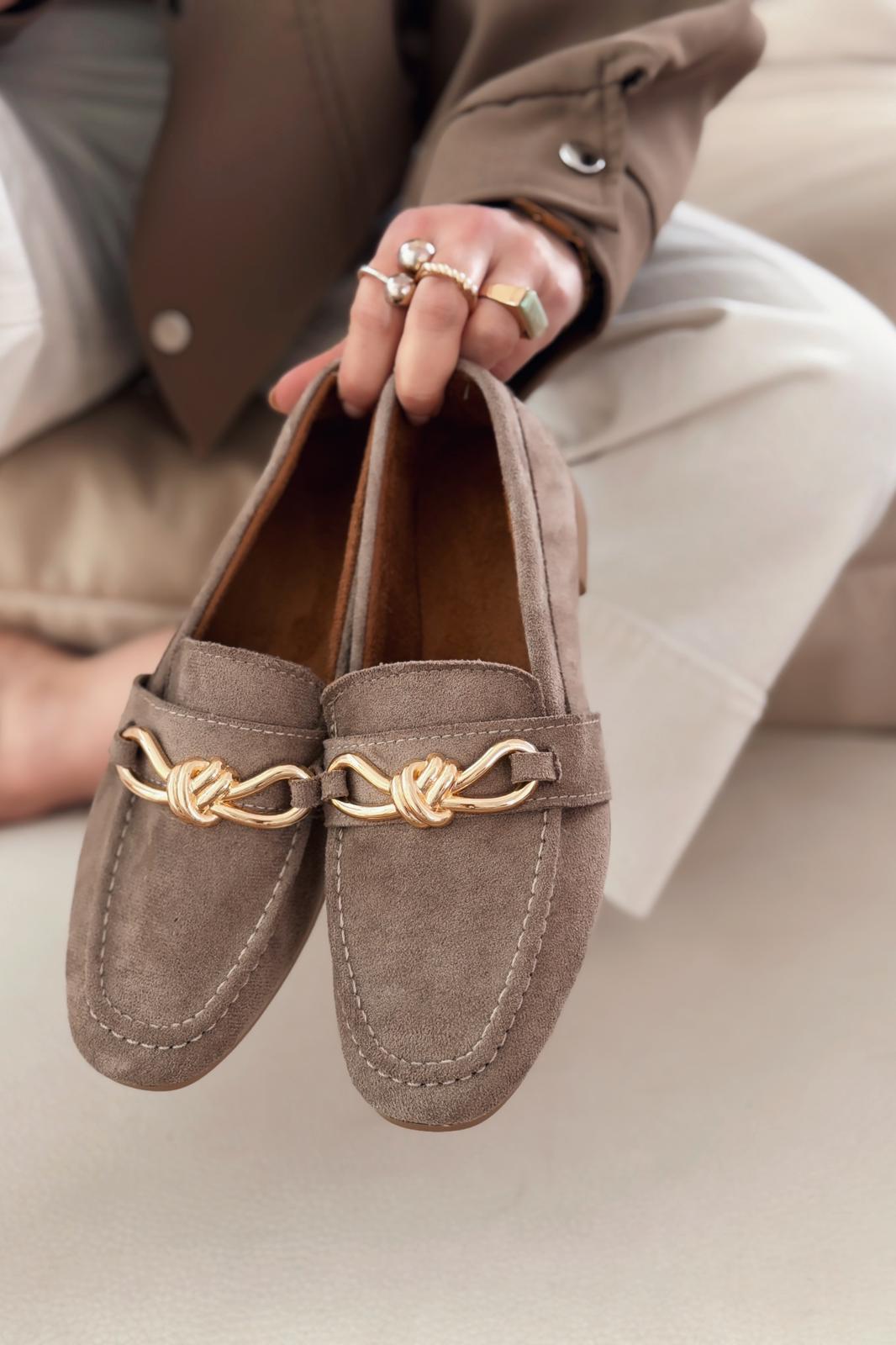 Avelis Taupe Suede Bow Detail Women's Loafers