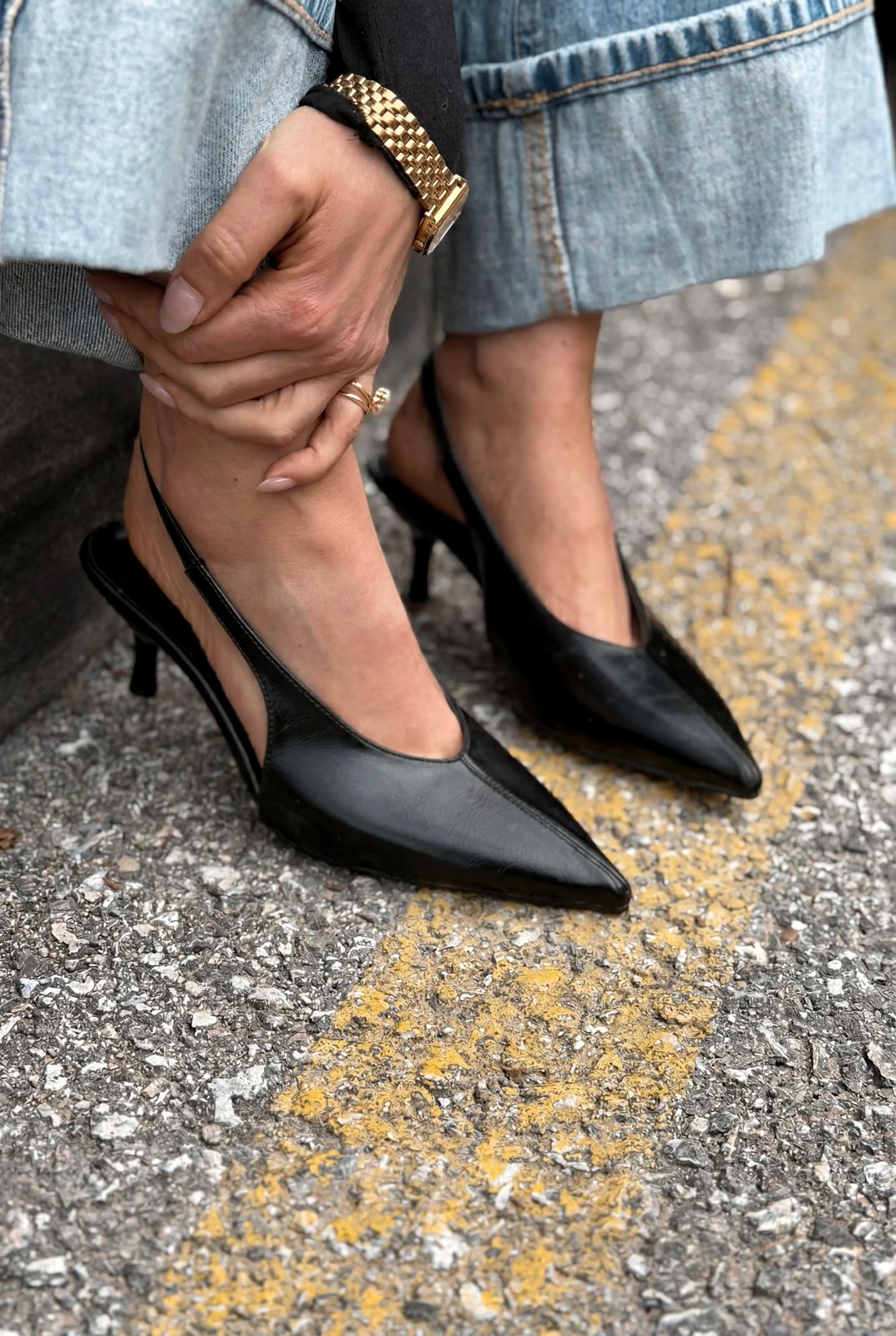 Navore Black Crinkled Faux Leather Women's Stilettos