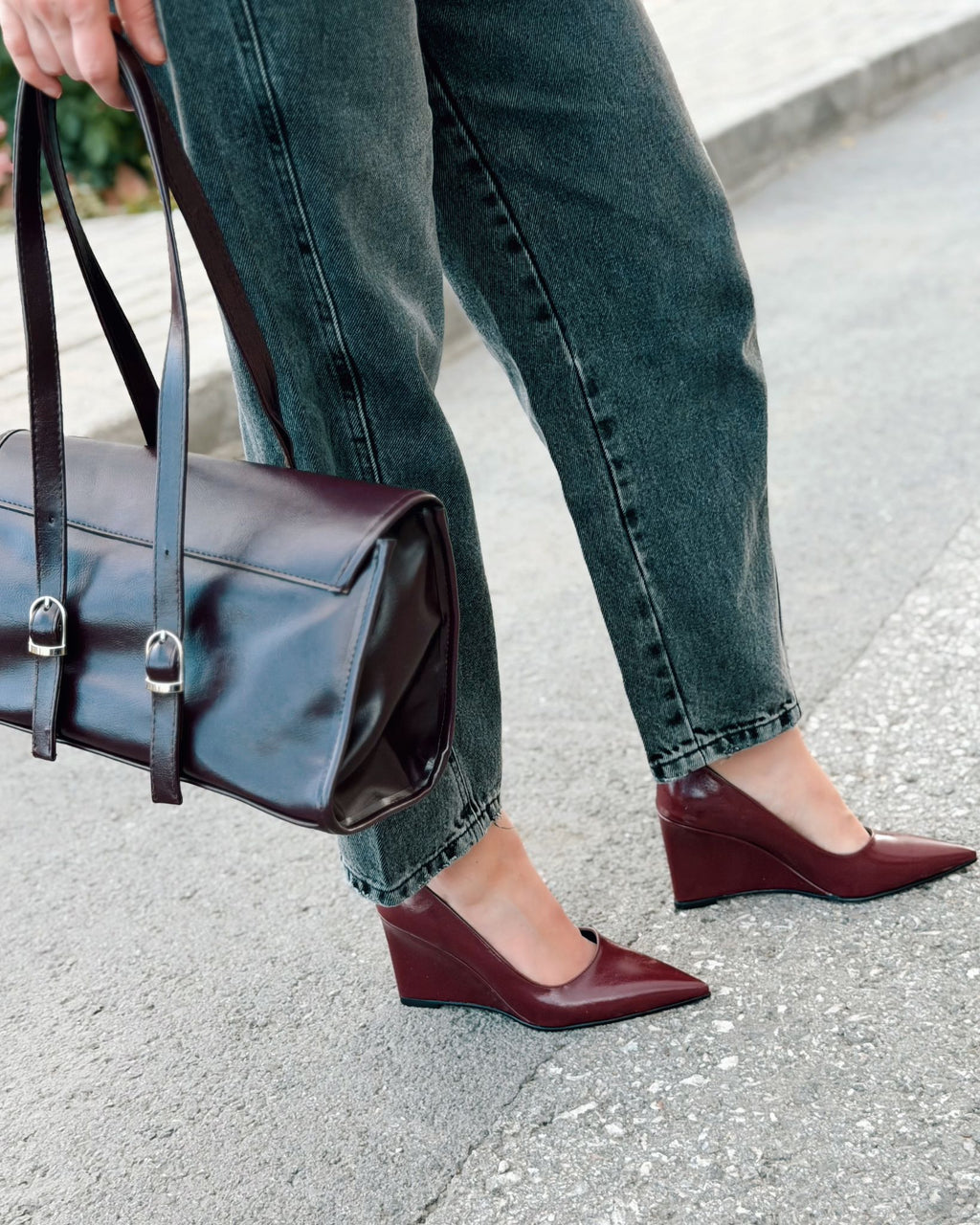 Mariel Bordeaux Faux Leather Platform Stiletto Pumps