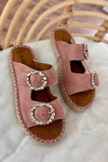 Cosin Suede Crystal Embellished Women's Mules Powder Pink