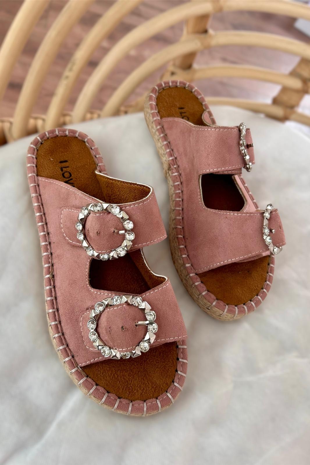Cosin Suede Crystal Embellished Women's Mules Powder Pink