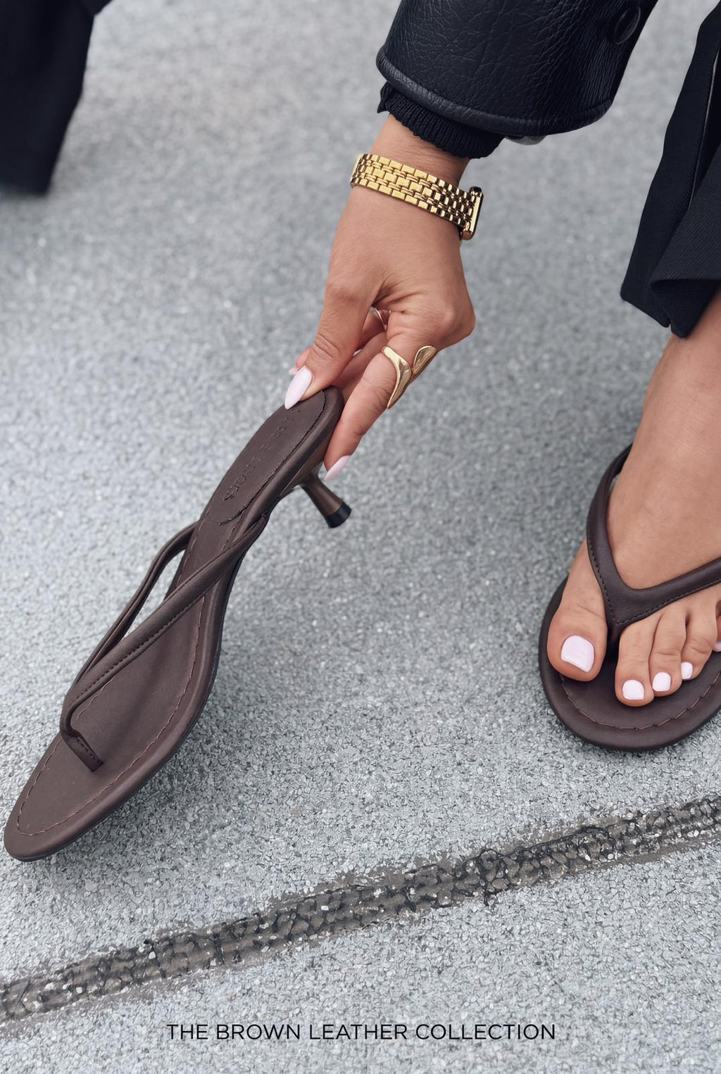 Arlene Taupe Faux Leather Women's Thong Pumps