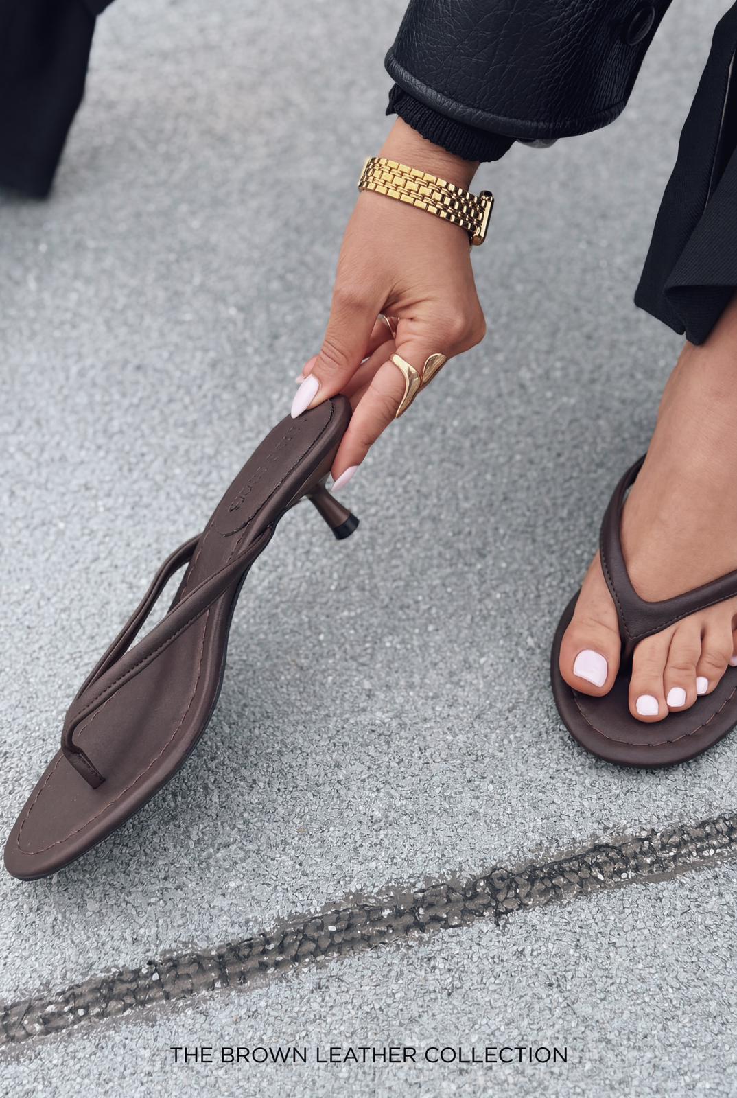 Arlene Taupe Faux Leather Women's Thong Pumps
