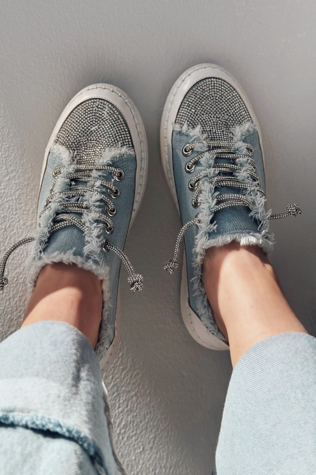 Delina Light Blue Jean Rhinestone Women's Sneakers