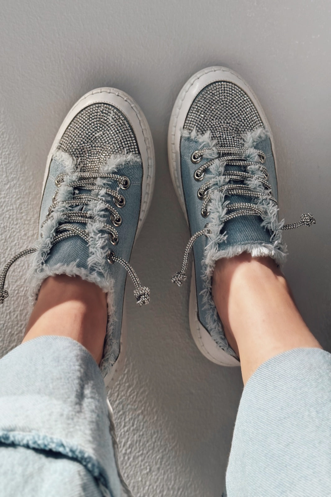 Delina Light Blue Jean Rhinestone Women's Sneakers