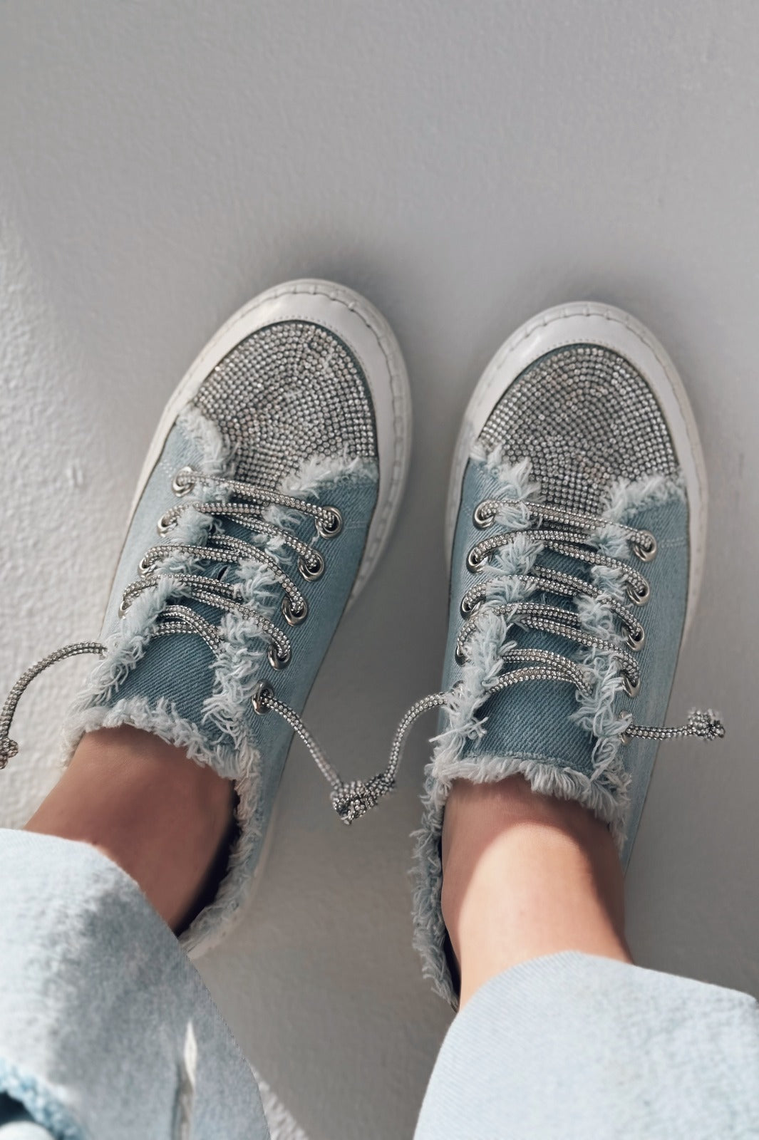 Delina Light Blue Jean Rhinestone Women's Sneakers