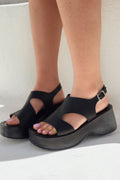 Pantes Black Faux Leather Sandals Women's