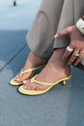 Arlene Yellow Faux Leather Women's Thong Heel Mules