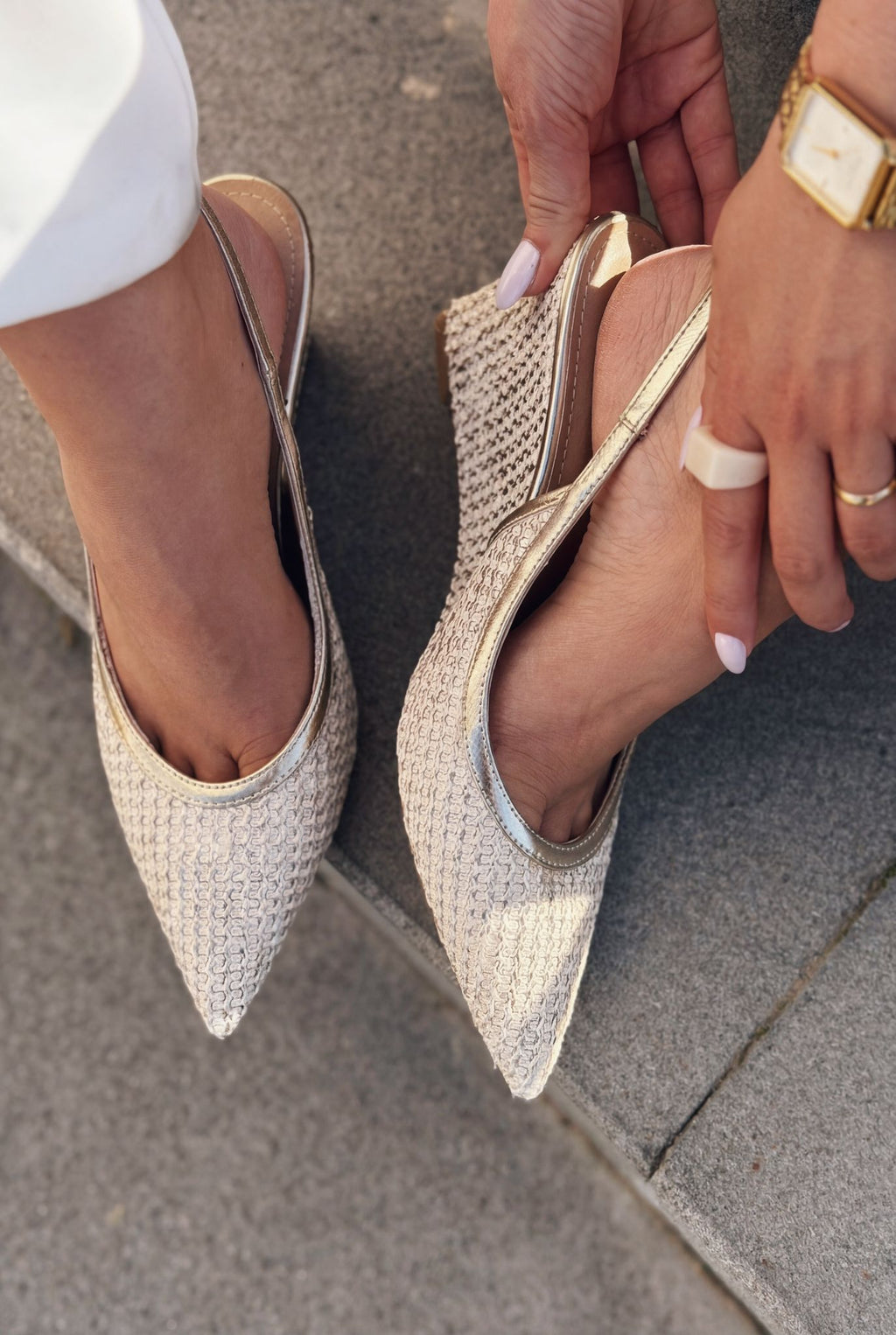 Solthera Gold Woven Women's Stilettos