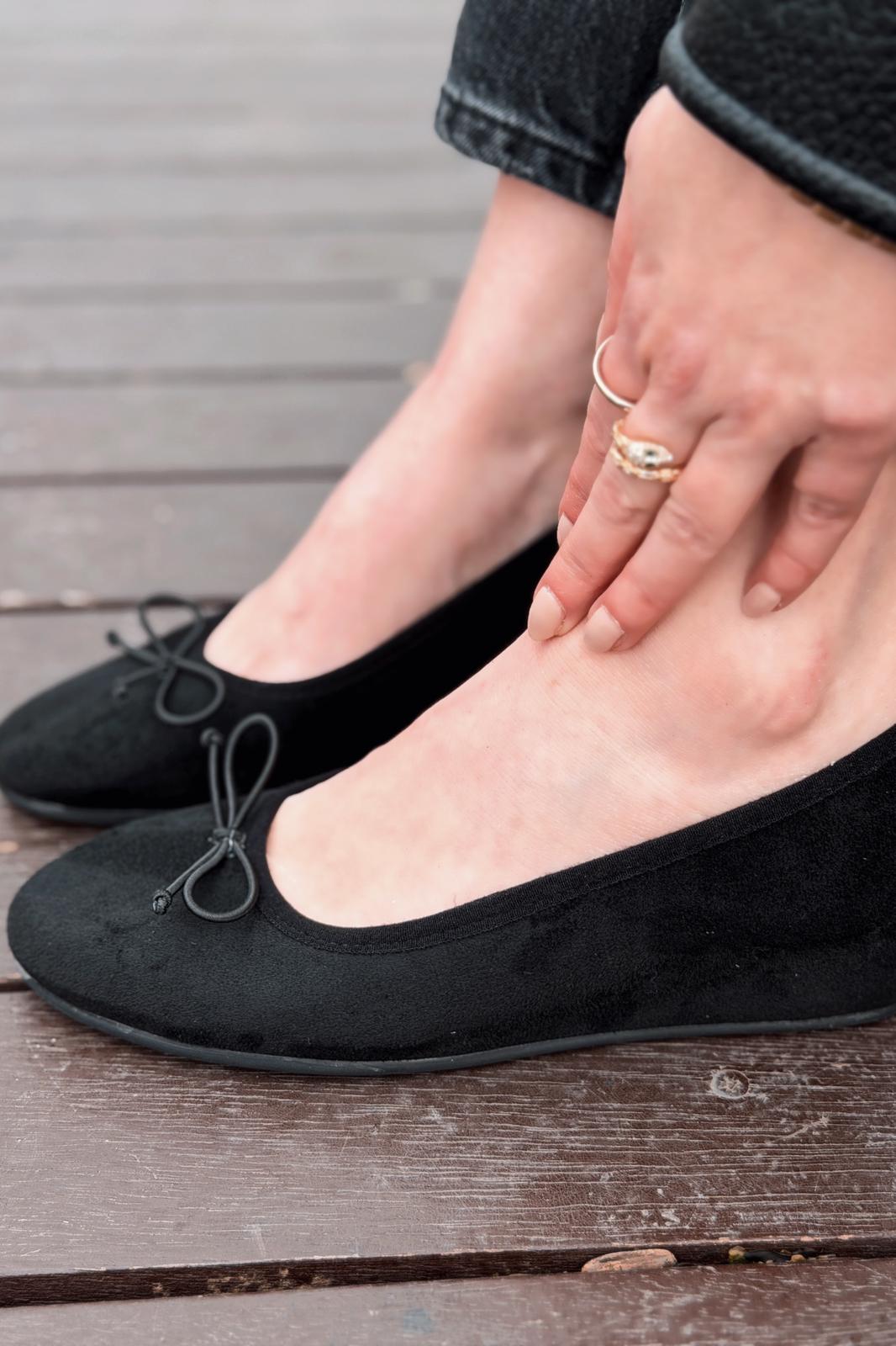 Stellor Black Suede Women's Wedge Heel Flats