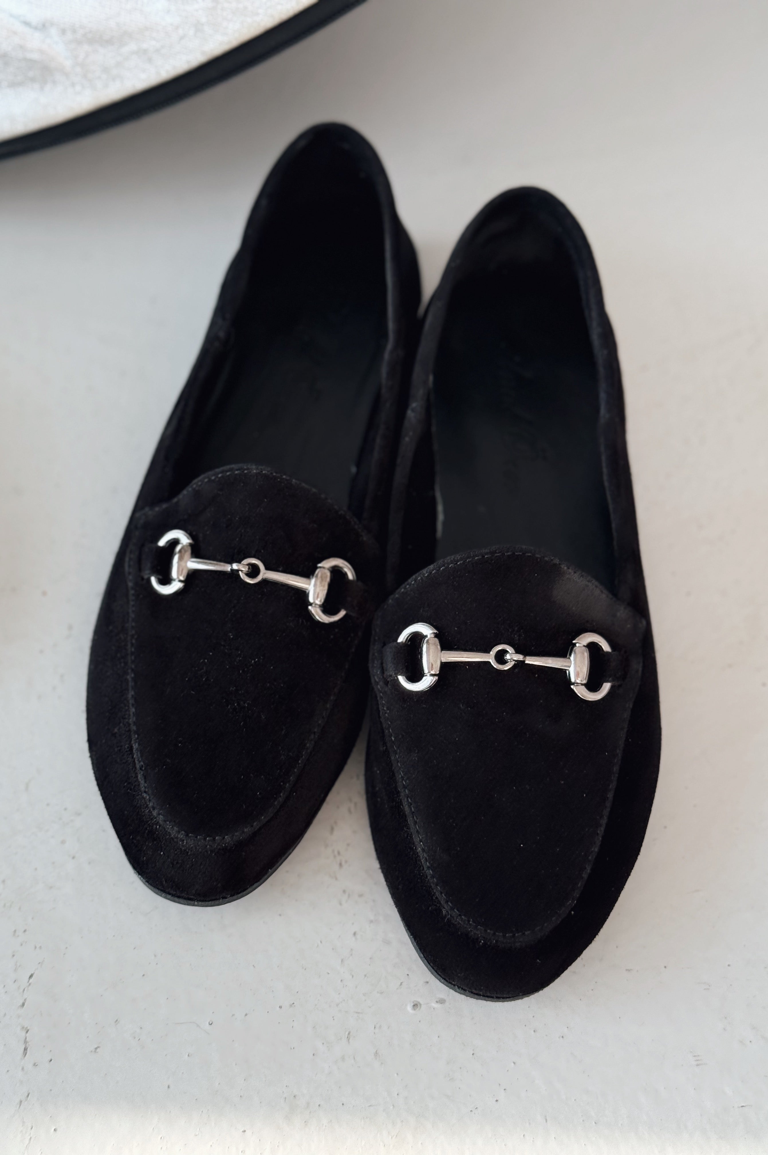 Palvora Black Genuine Suede Buckle Detail Women's Loafers