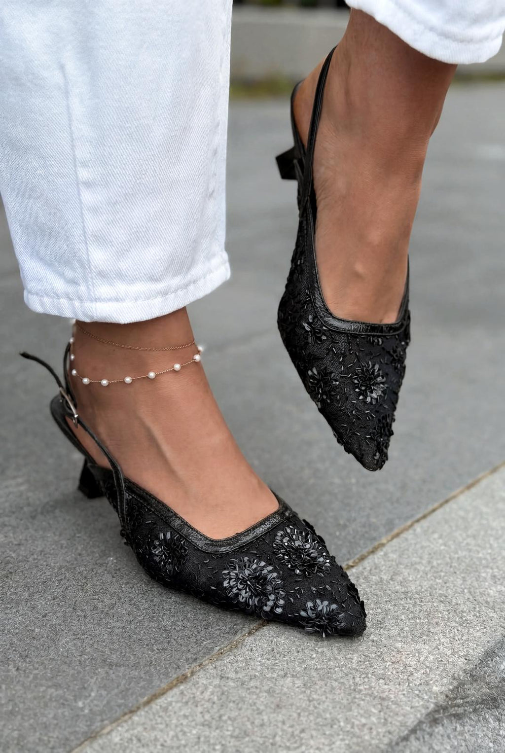 Serona Black Embroidered Women's Stilettos