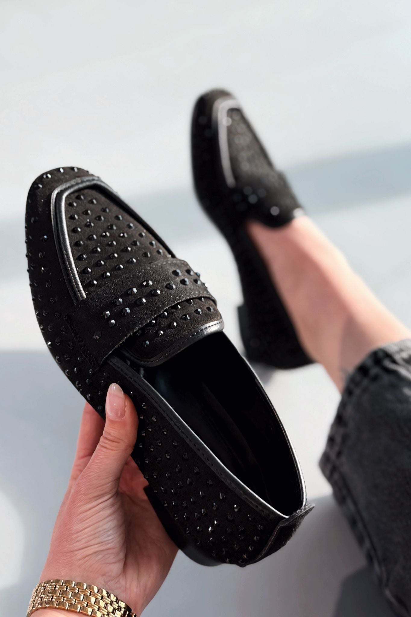 Talori Black Suede Black Embellished Women's Loafers