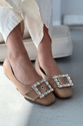 Woned Nude Faux Leather Crystal Detail Women's Flats