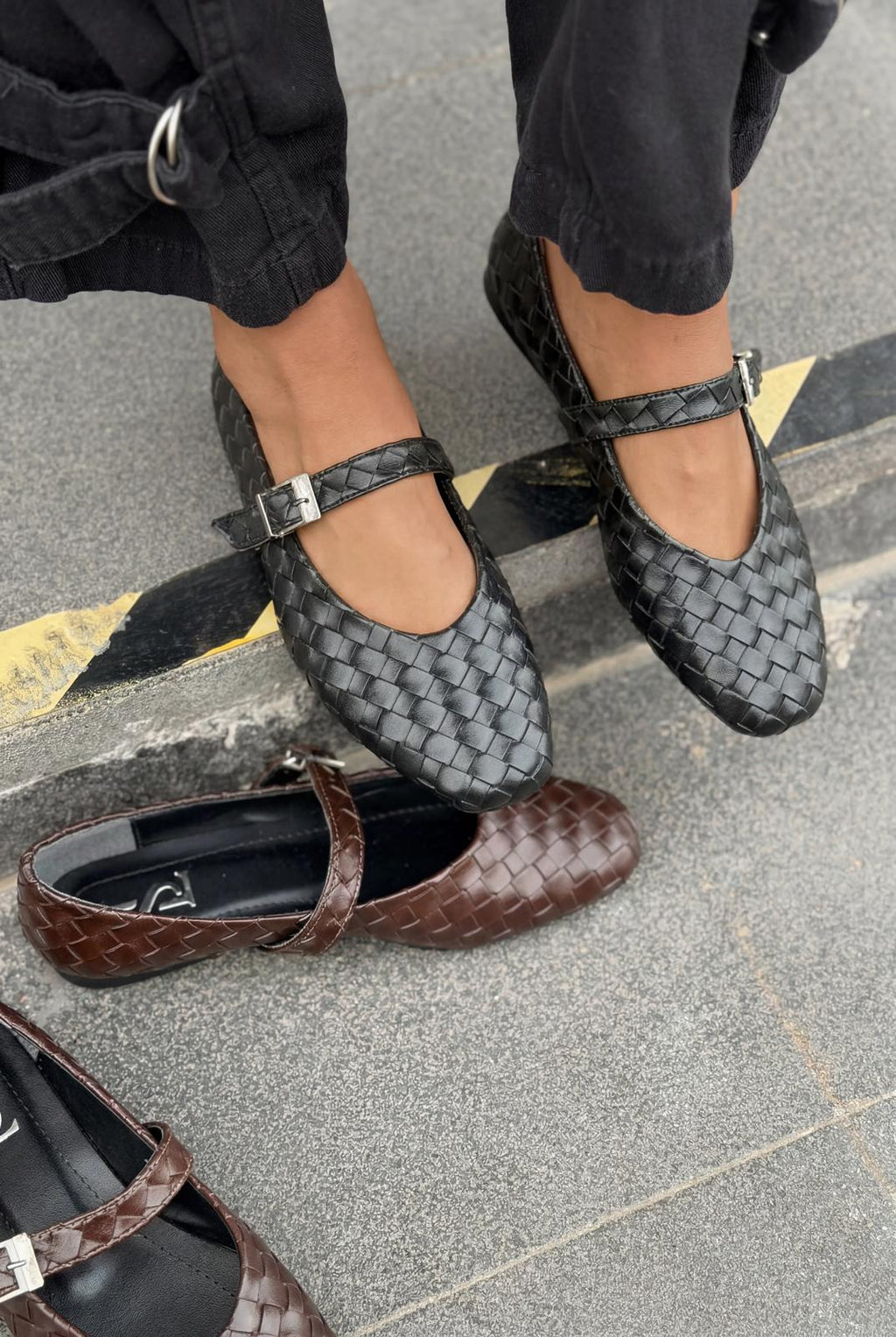 Vespera Black Faux Leather Women's Flats