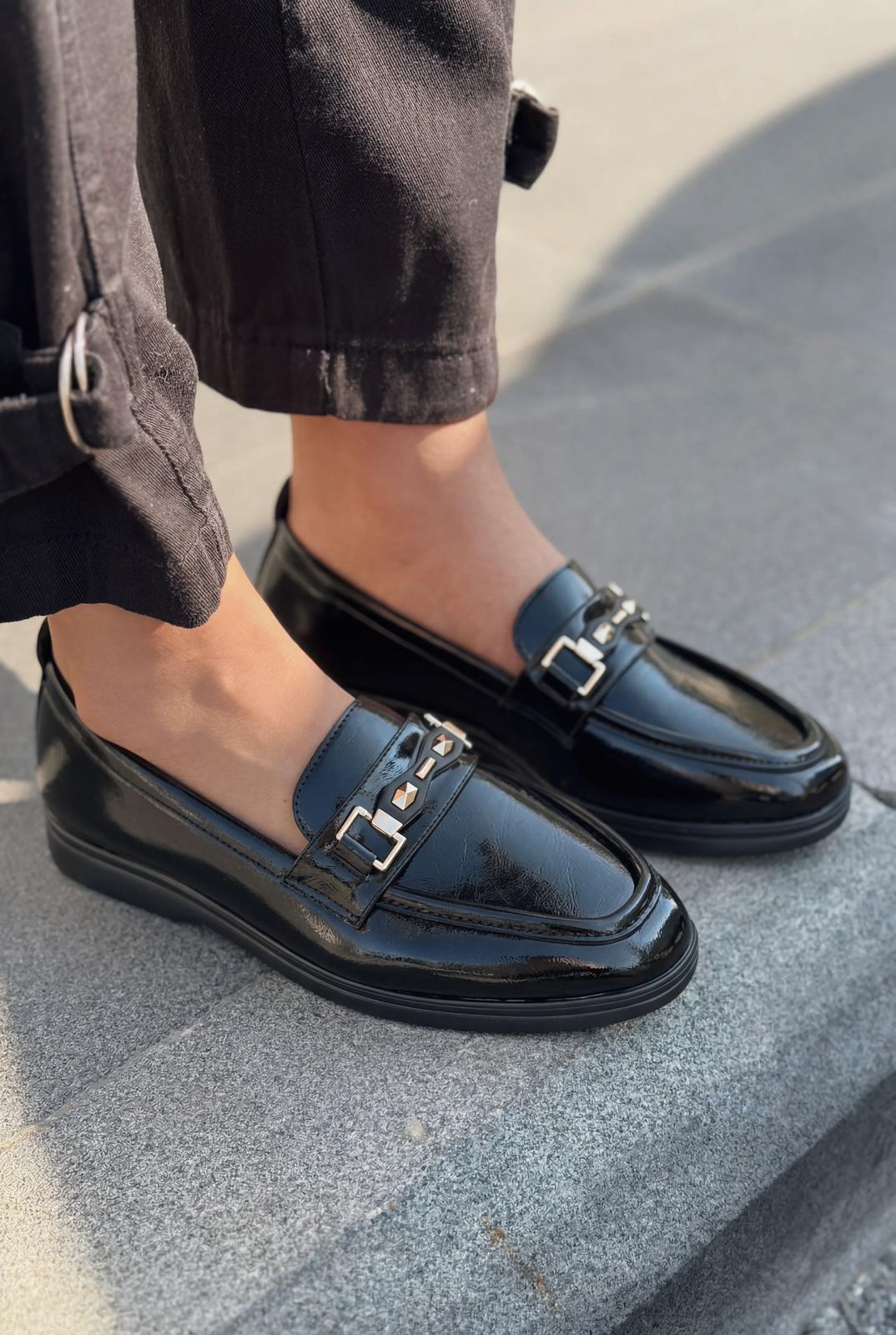 Toler Black Patent Faux Leather Women's Loafers