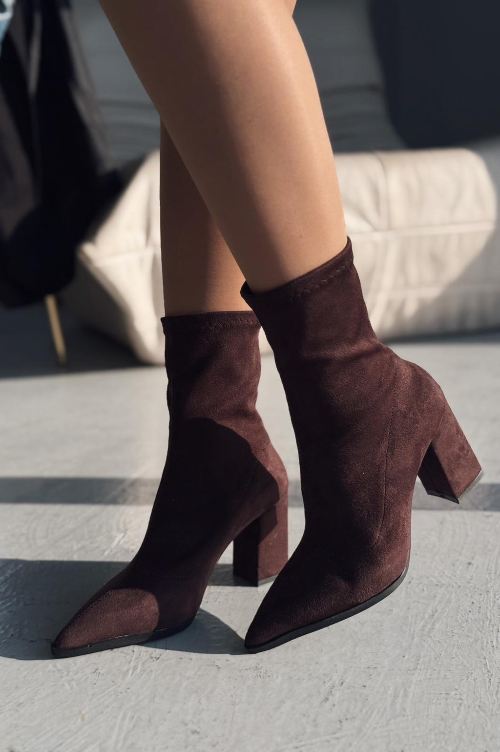 Ardews Suede Pumps Sock Boots Dark Brown