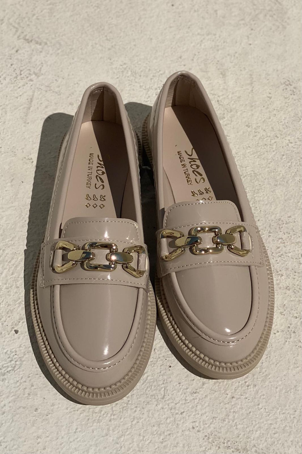 Kasto Beige Patent Faux Leather Women's Loafers