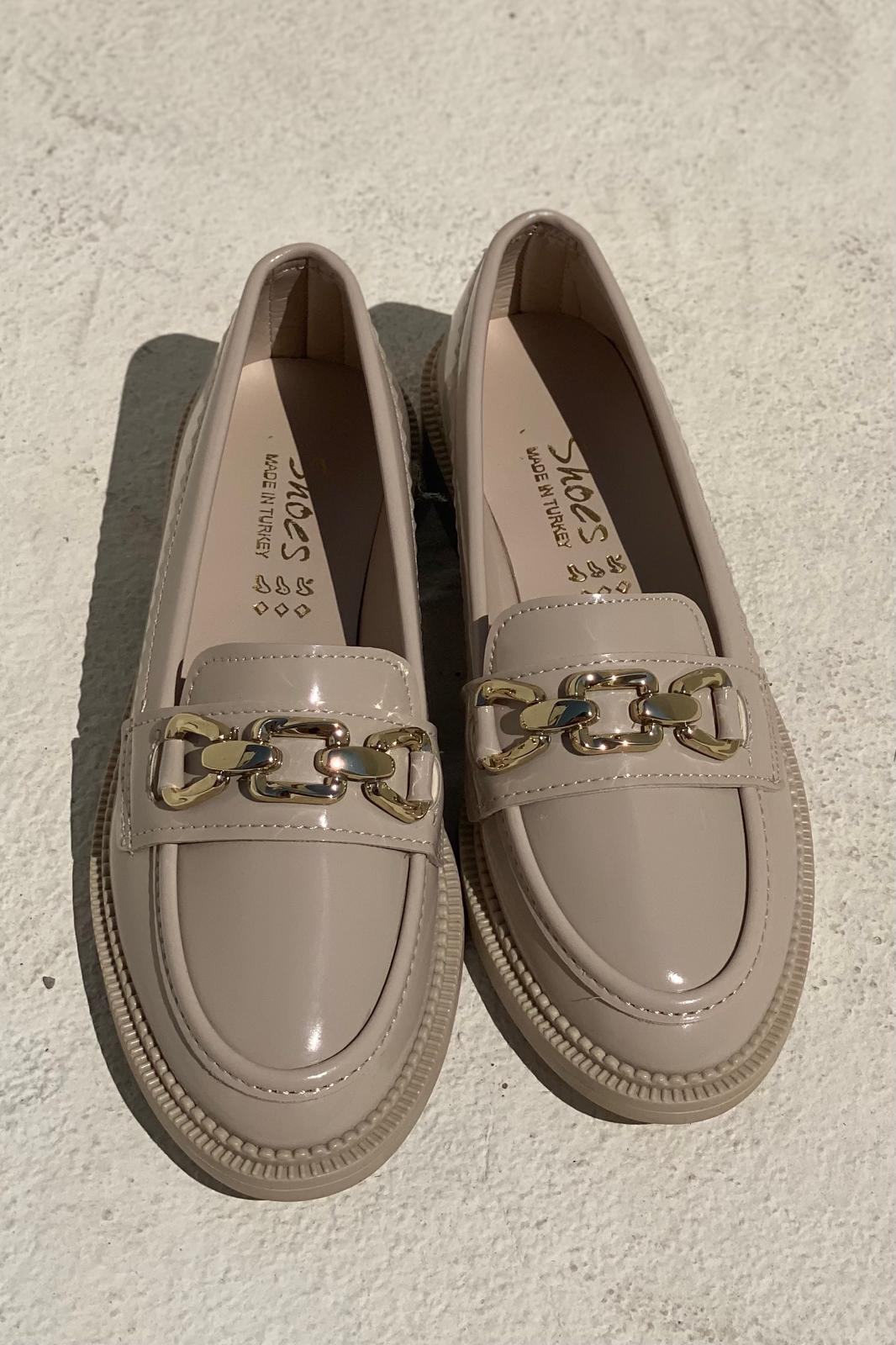 Kasto Beige Patent Faux Leather Women's Loafers