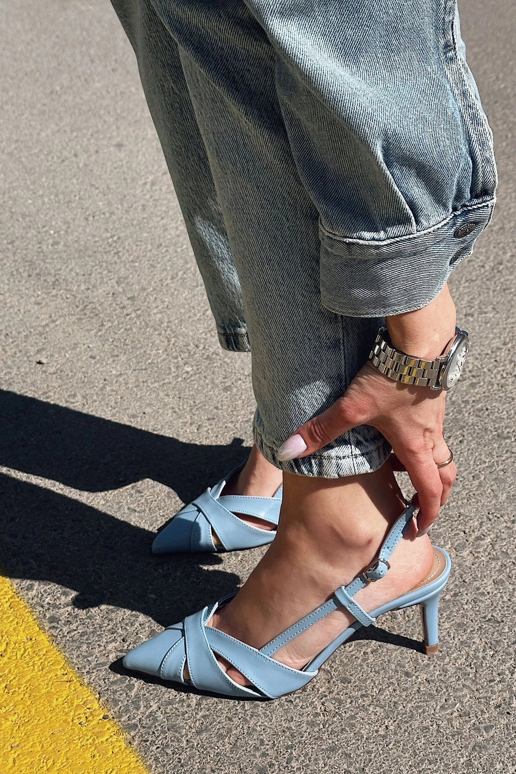 Peraps Baby Blue Faux Leather Women's Stilettos